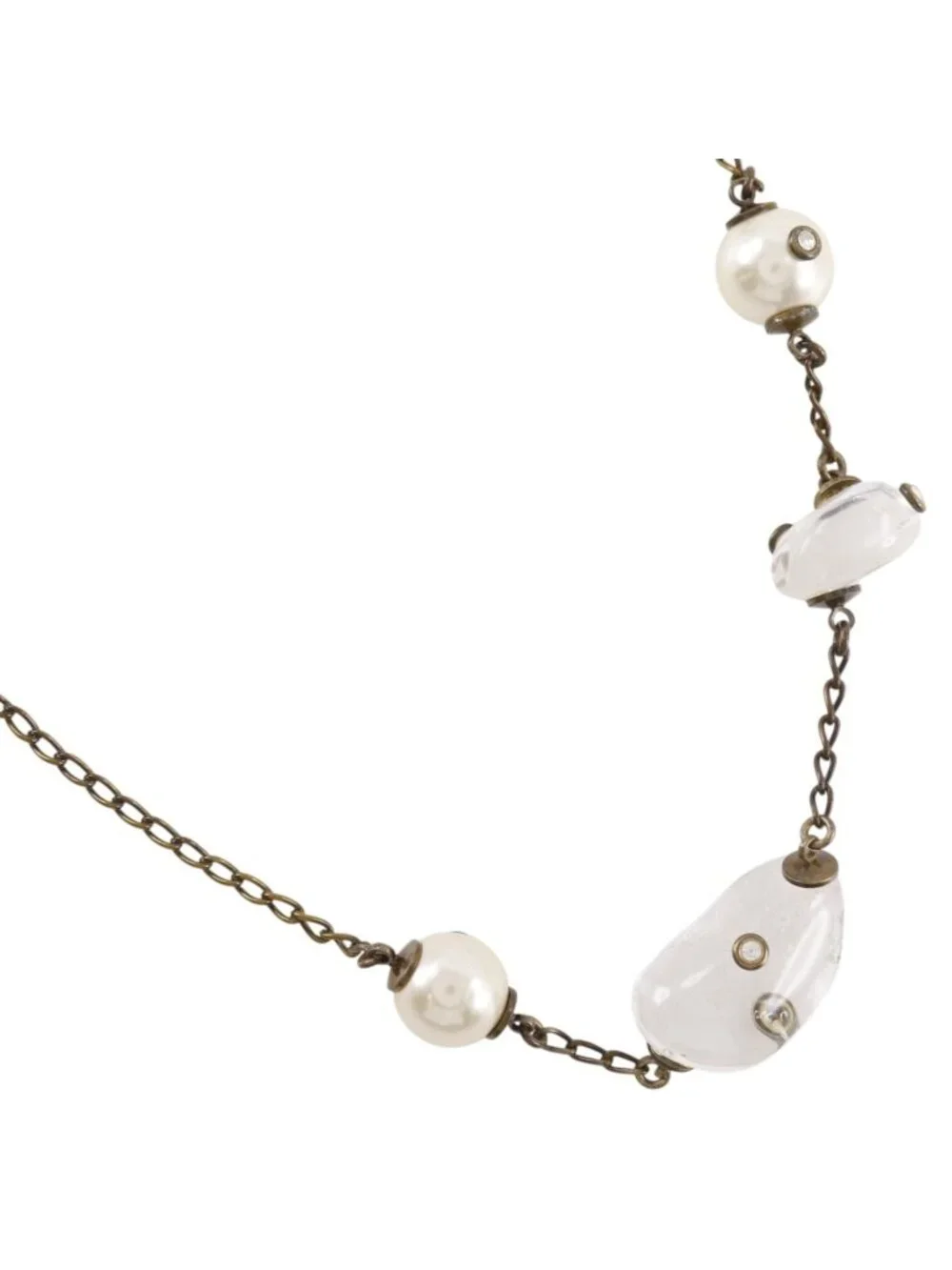 Chanel Clear Stone Gold Plated Faux Pearl 97A Necklace